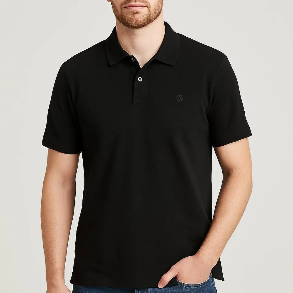 Banana Republic Black Pique Polo Shirt Mens M Organic Cotton Short Sleeve